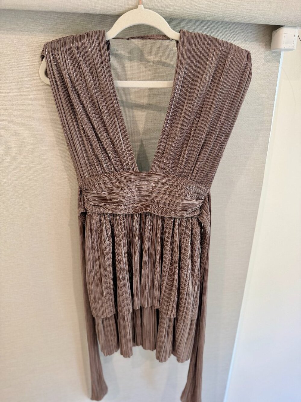 Sabina Musayev x REVOLVE Carry Metallic Pleated Mini Dress S
